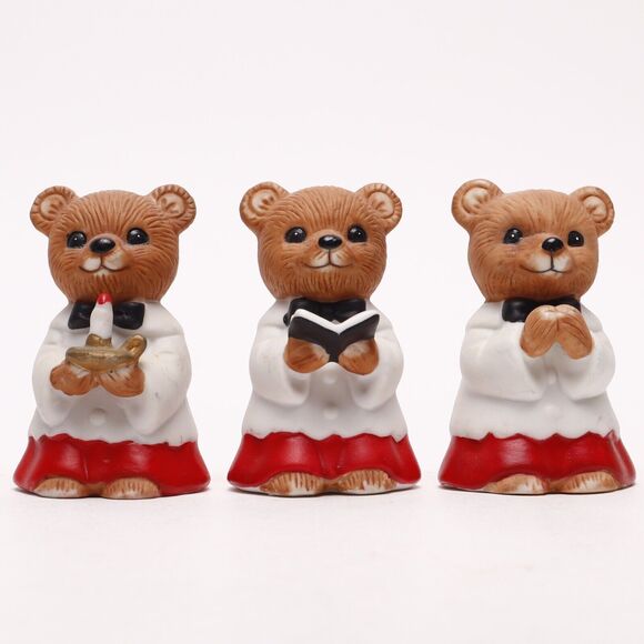 Homco 3pc Christmas Holiday Choir Ceramic Teddy Bear Figurine Set #5100 - Picture 1 of 5